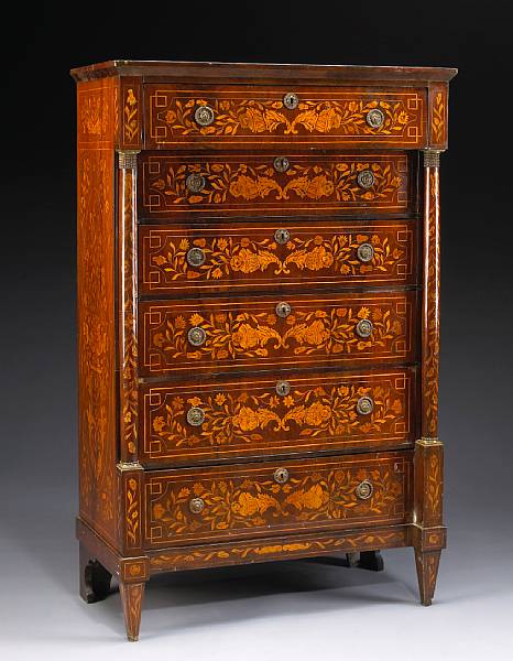 Appraisal: A Dutch Neoclassical marquetry tall chest of drawers early th