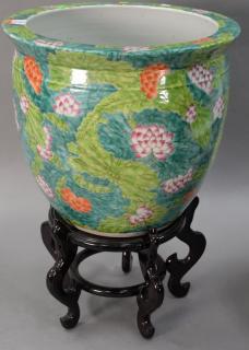 Appraisal: Large Famille Rose porcelain planter fish bowl with painted leaves