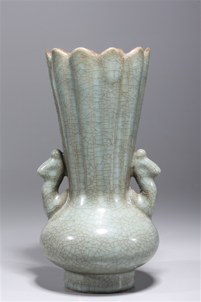 Appraisal: Chinese crackle glazed celadon vase with molded handles to neck