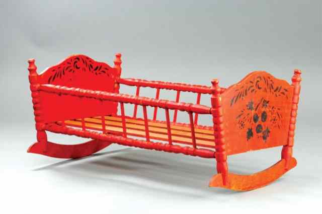 Appraisal: DOLL SIZED CRADLE Early wood cradle with slat board bottom