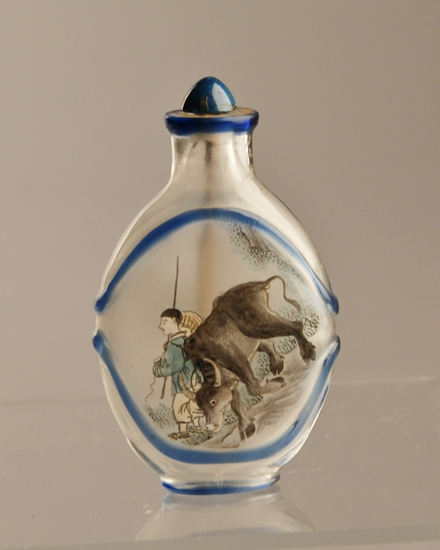 Appraisal: A th C Reverse Painted Glass and Cameo Carved Snuff