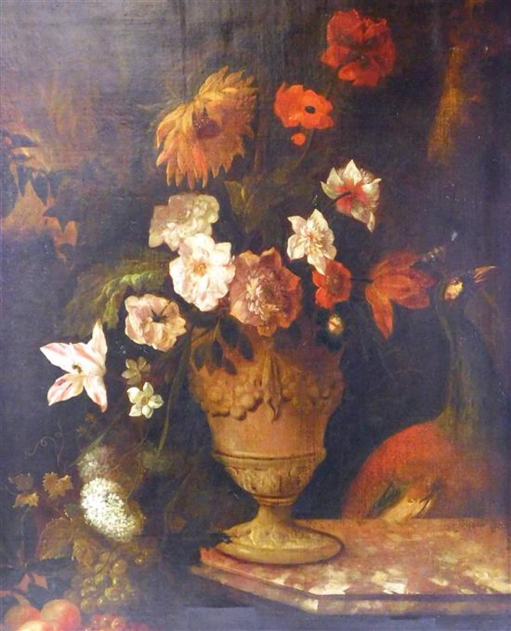 Appraisal: Dutch School Still Life with Flowers on a Marble Ledge