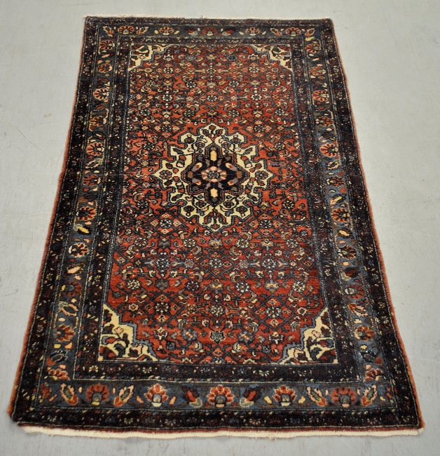 Appraisal: - Hamadan oriental center hall carpet with red field center