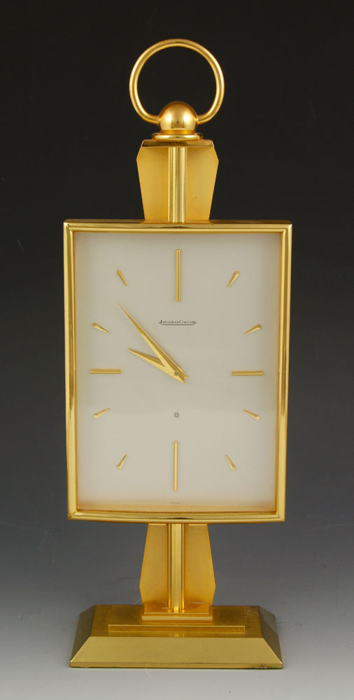 Appraisal: - Jaeger le Coultre Brass Clock Jaeger le Coultre mantel