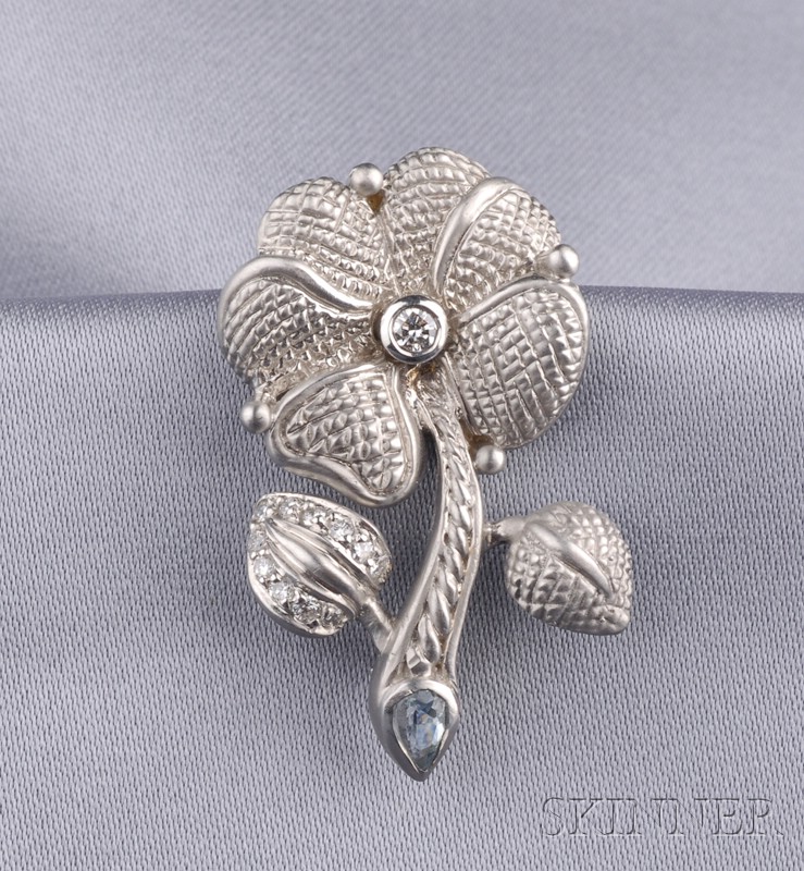 Appraisal: kt White Gold and Diamond Flower Brooch Judith Ripka bead-set