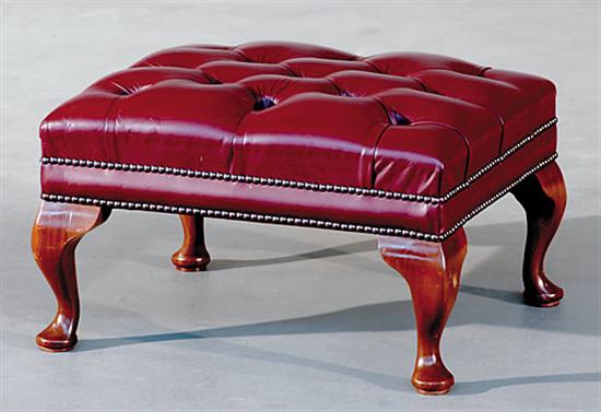 Appraisal: Georgian style carved mahogany footstool topnailed and tufted leather seat