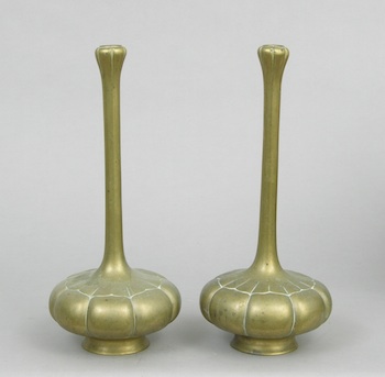 Appraisal: A pair of Bronze Lotus Vases Chinese ca th Century