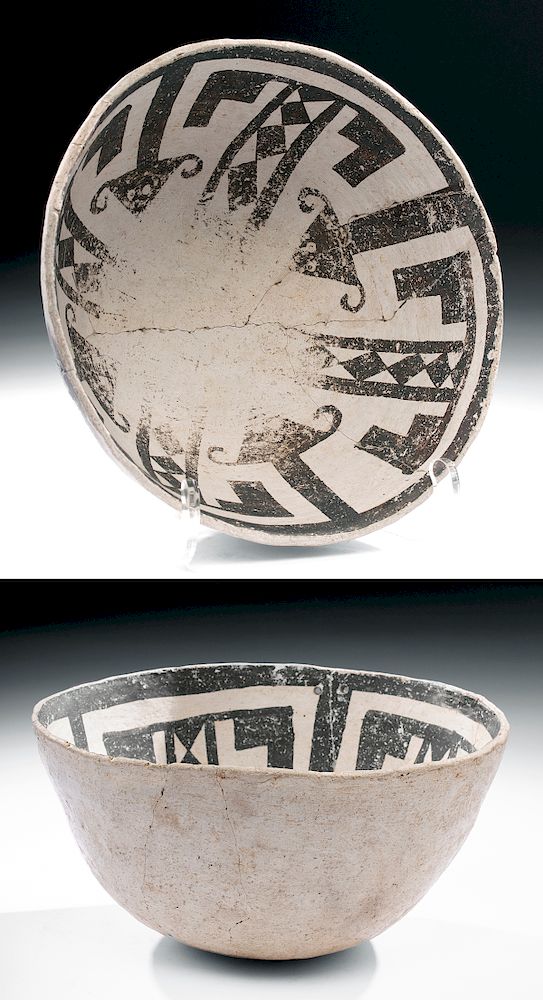 Appraisal: Prehistoric Anasazi Black-on-White Bowl - Bighorn Sheep Native American Southwestern