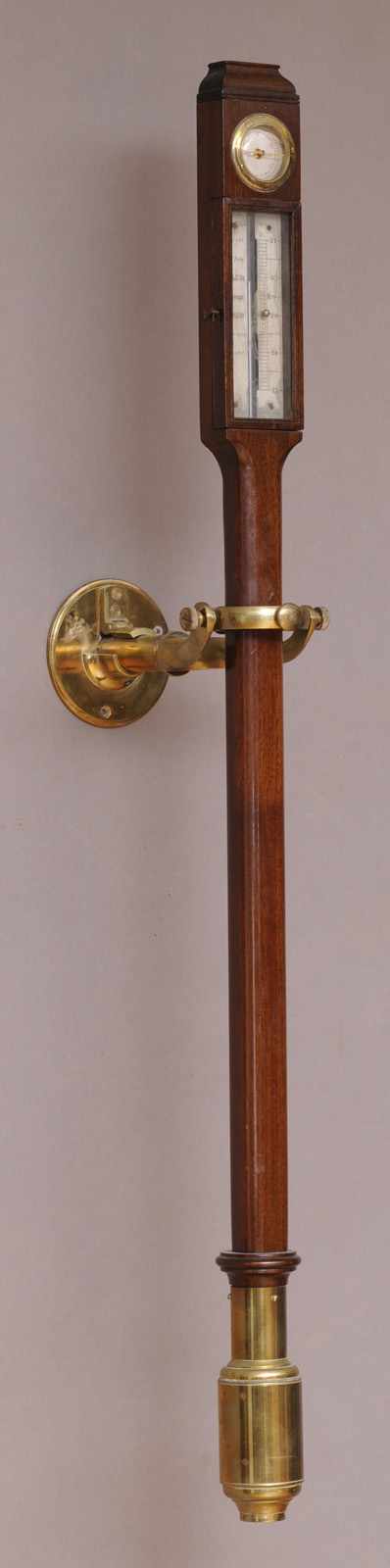 Appraisal: VICTORIAN STYLE BRASS-MOUNTED MAHOGANY SHIP'S BAROMETER With engraved steel dry