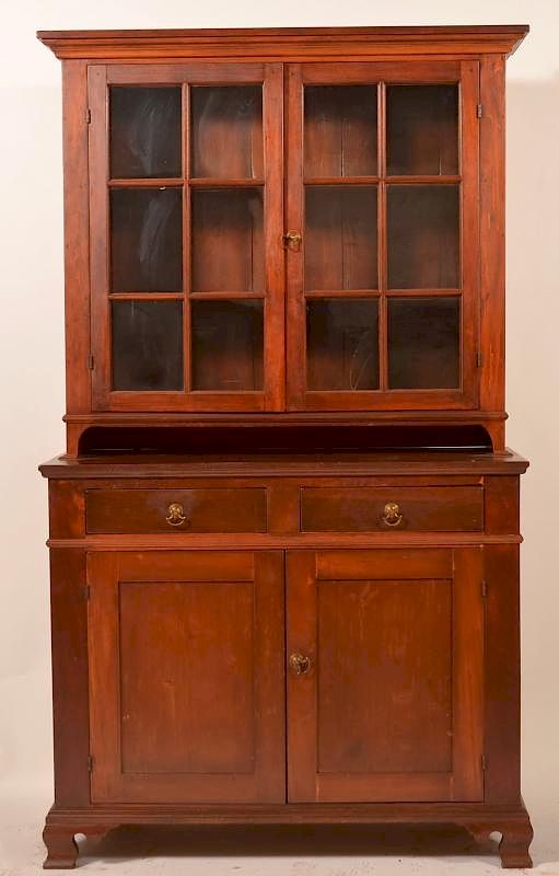 Appraisal: Mixed Wood Two Part Dutch Cupboard Federal Style Mixed Wood