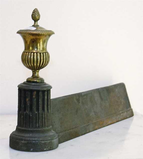 Appraisal: PAIR OF FIREPLACE CHENETS Restauration Paris th century Bronze and