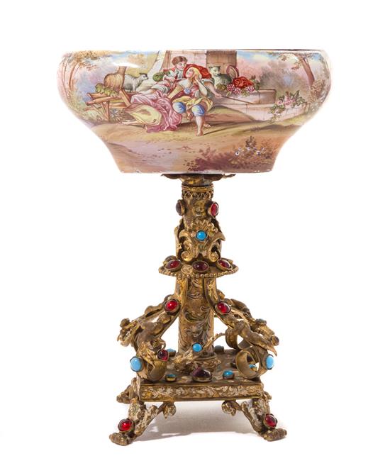 Appraisal: Sale Lot A Viennese Jeweled Gilt Metal Mounted Enamel Compote