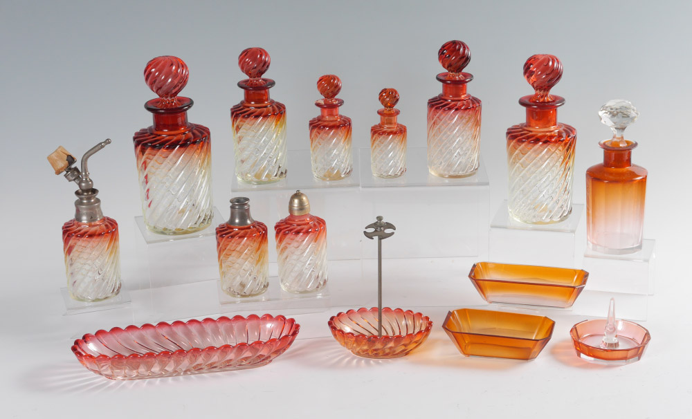 Appraisal: BACCARAT SWIRL ROSE TIENTE DRESSER TOP GLASSWARE Approx pieces to