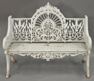 Appraisal: Victorian iron outdoor bench circa lg Victorian iron outdoor bench