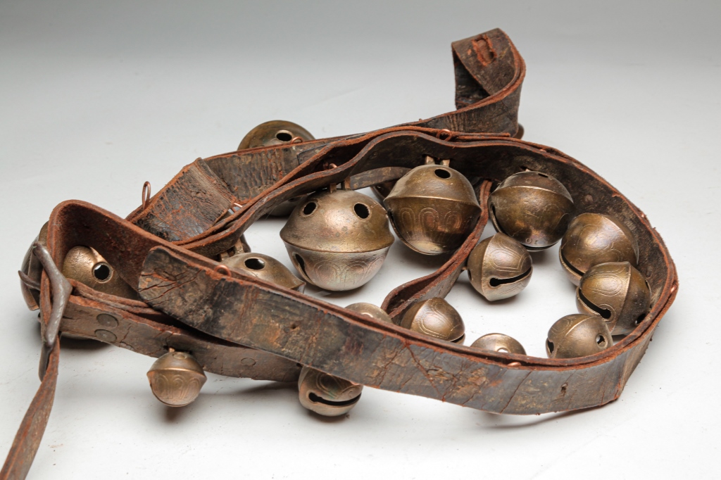 Appraisal: AMERICAN SLEIGH BELLS Nineteenth century Graduated brass sleigh bells attached