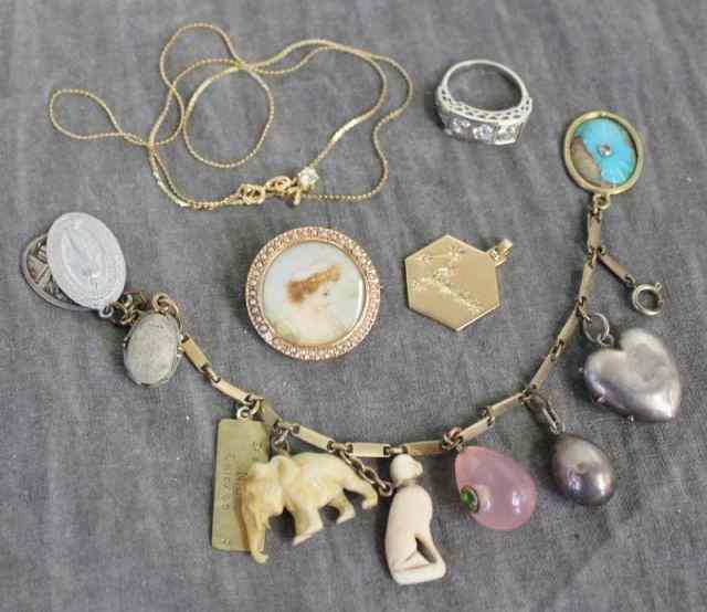 Appraisal: Assortment of Jewelry Including a Charm Bracelet Includes a charm