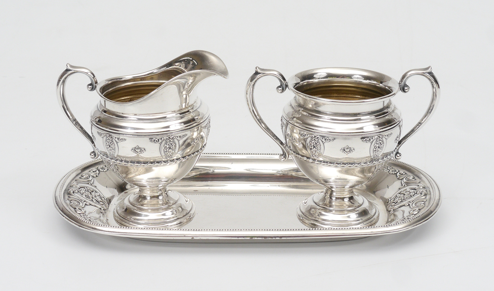 Appraisal: WALLACE ROSE POINT STERLING CREAMER SUGAR TRAY pieces total in