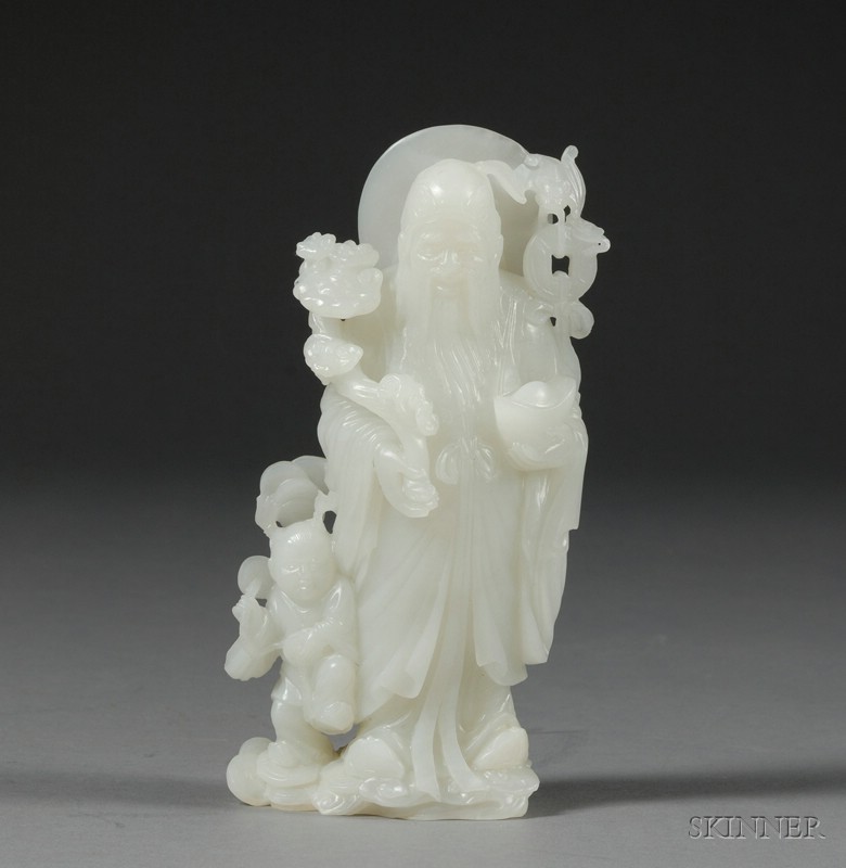 Appraisal: Jade Carving China th century pure white stone figure of