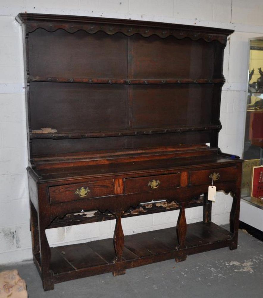 Appraisal: English Oak Two Part Welsh Dresser high long deep Losses