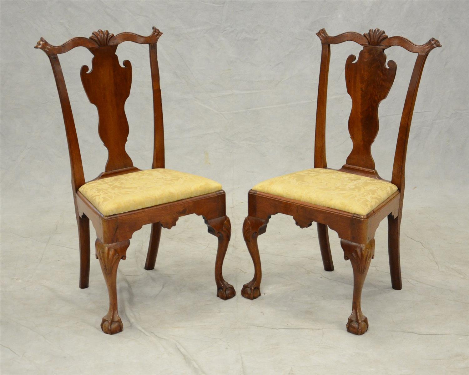 Appraisal: Pair of shell walnut Queen Anne transitional side chairs shell