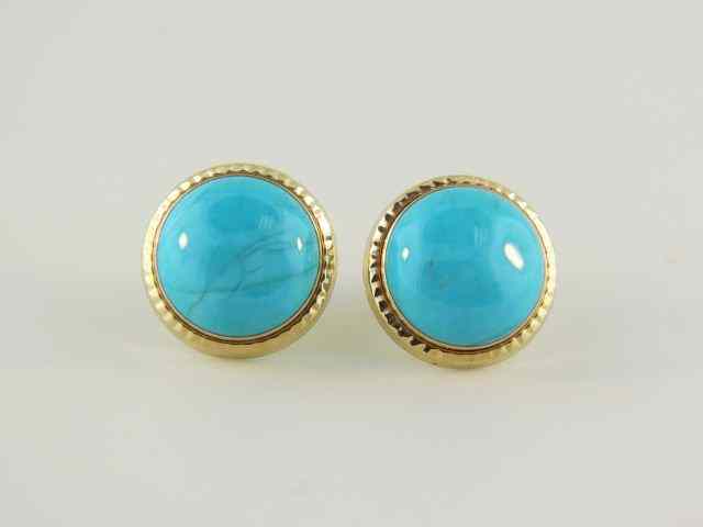 Appraisal: Turquoise Earrings fine color cabachon style studs k yellow gold