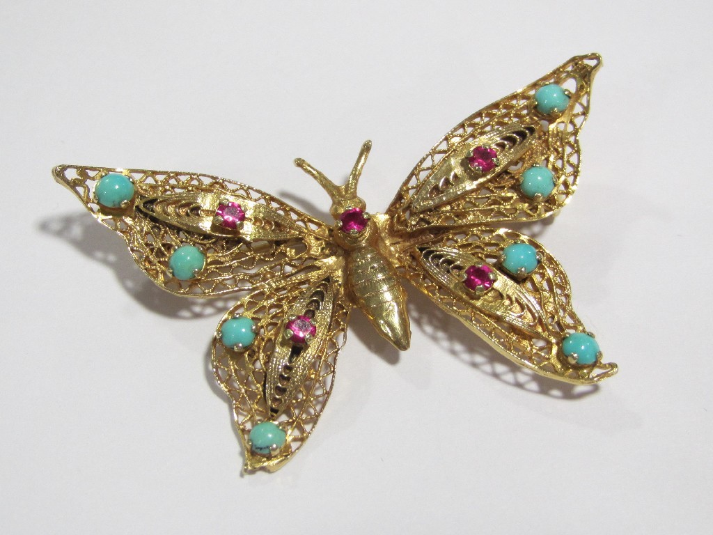 Appraisal: A fourteen carat gold filigree work butterfly brooch set with