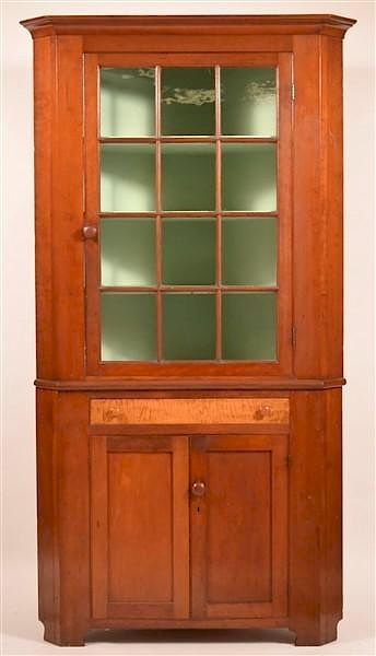 Appraisal: PA Federal Cherry Two Part Corner Cupboard Pennsylvania Federal Cherry