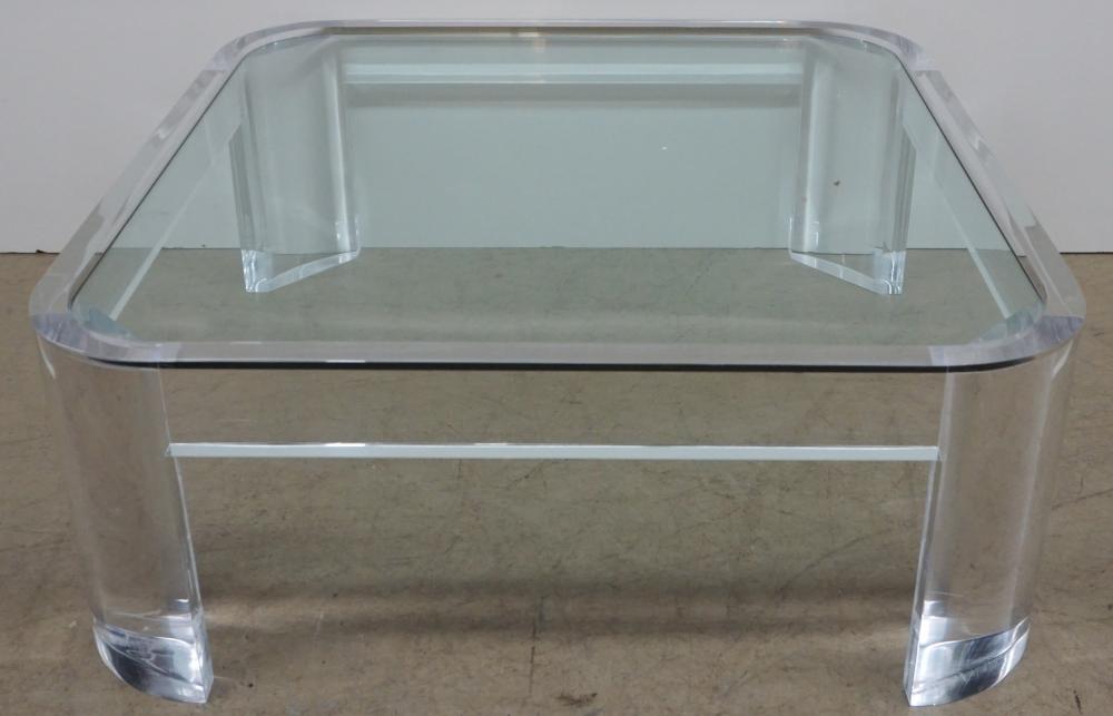 Appraisal: Les Prismatiques Lucite and Glass Inset Coffee Table x x