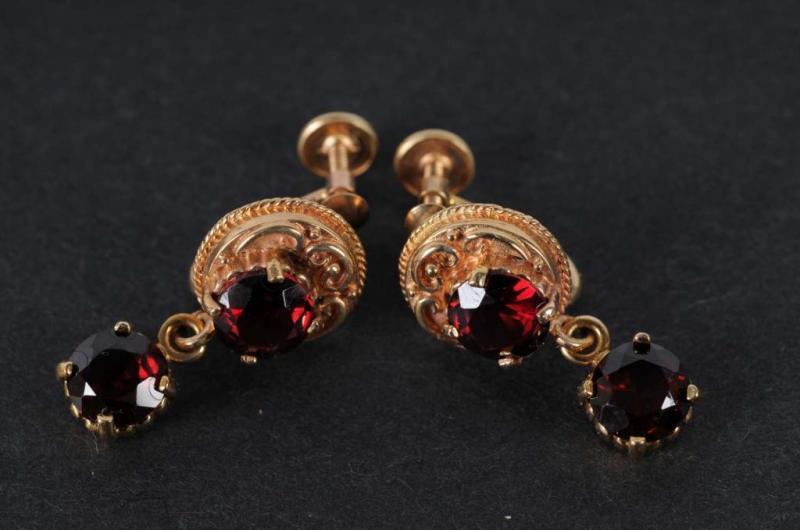 Appraisal: Pair of K Earrings with Garnets Description Screw back Condition