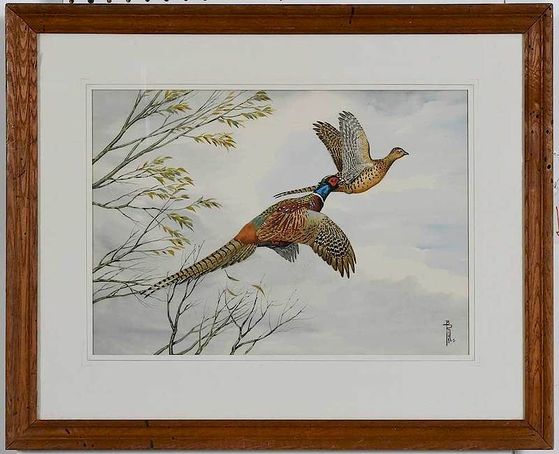 Appraisal: Boris Riab French Russian - Pheasant Pair Taking Flight signed