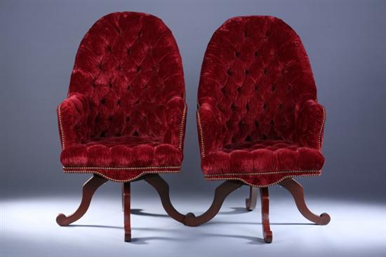 Appraisal: PAIR EXECUTIVE OFFICE BARREL-BACK DESK CHAIRS th Century Button-tufted burgundy