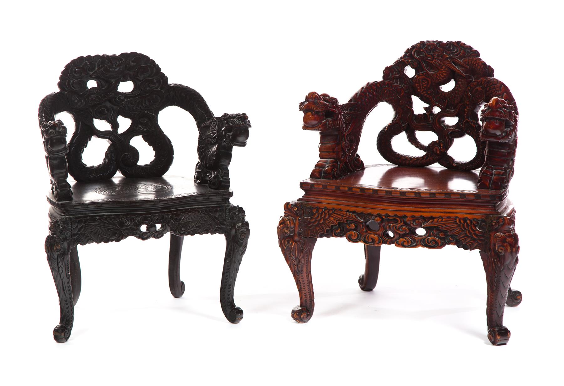 Appraisal: TWO JAPANESE EXPORT ARMCHAIRS Early th century Similar curved back