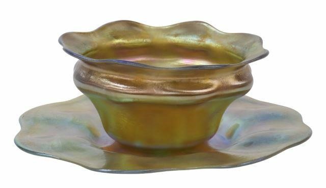 Appraisal: lot of Favrile art glass bowl and underplate Louis Comfort