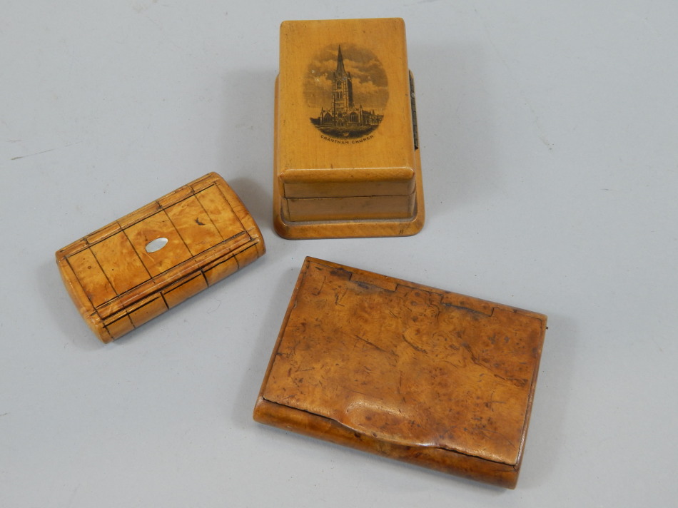 Appraisal: Three blond or pale wood boxes to include a Mauchline