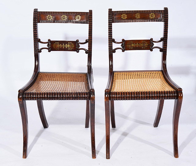 Appraisal: A PAIR OF REGENCY FAUX ROSEWOOD AND BRASS INLAID STANDARD