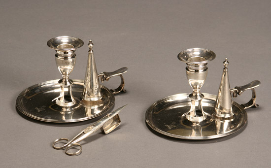 Appraisal: Pair of George III Silver Chamber Candlesticks Thomas Hannam John