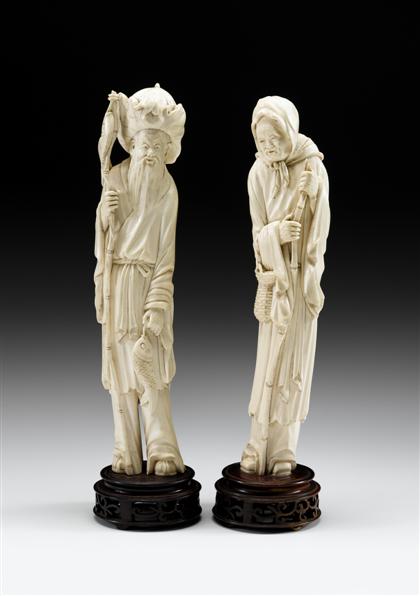 Appraisal: Large pair of elephant ivory figures ealry th century Both