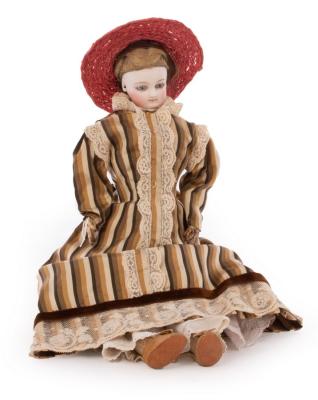 Appraisal: A French pressed bisque head fashionable doll with chamois body