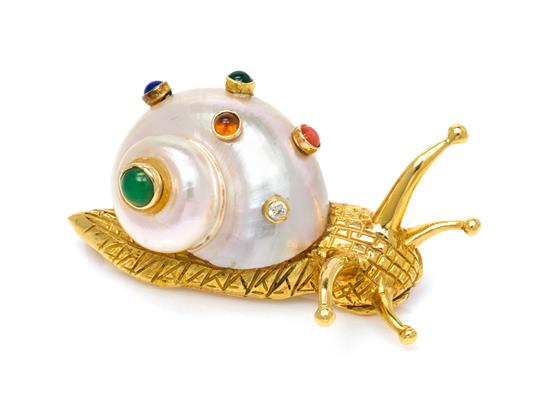 Appraisal: Sale Lot An Karat Yellow Gold Shell and Multigem Snail