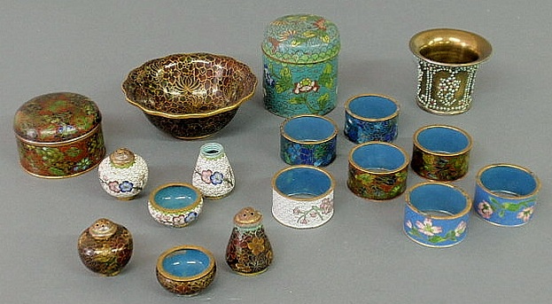 Appraisal: Group of cloisonn table articles to include napkin rings bowl