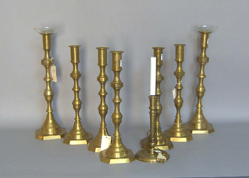 Appraisal: Three pair of brass candlesticks th c together with singles