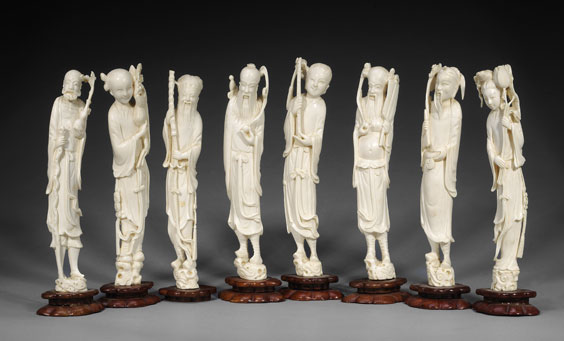 Appraisal: CARVED IVORY SET OF EIGHT IMMORTALS Well carved Chinese ivory