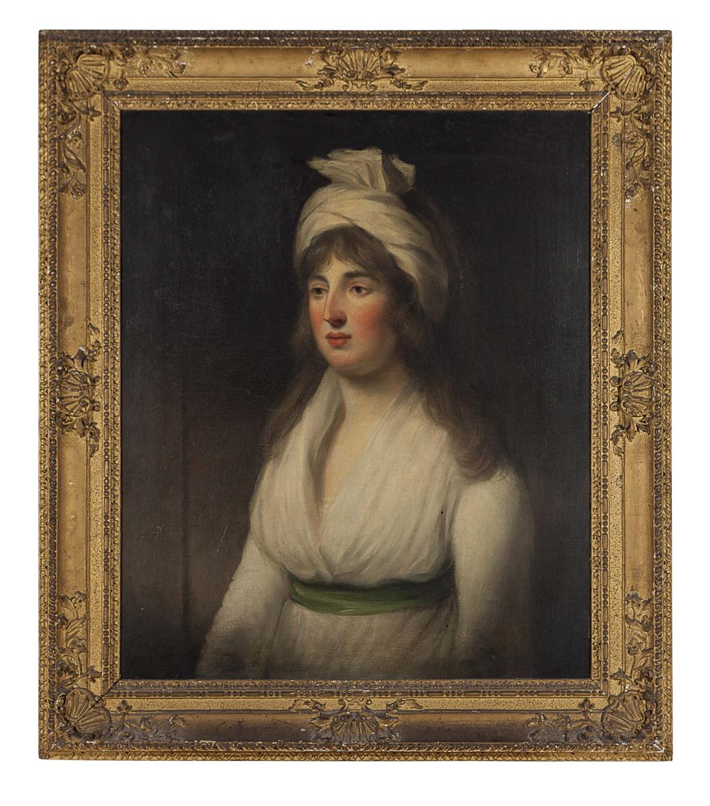 Appraisal: ATTRIBUTED TO JOHN HOPPNER HALF-LENGTH PORTRAIT OF A LADY IN