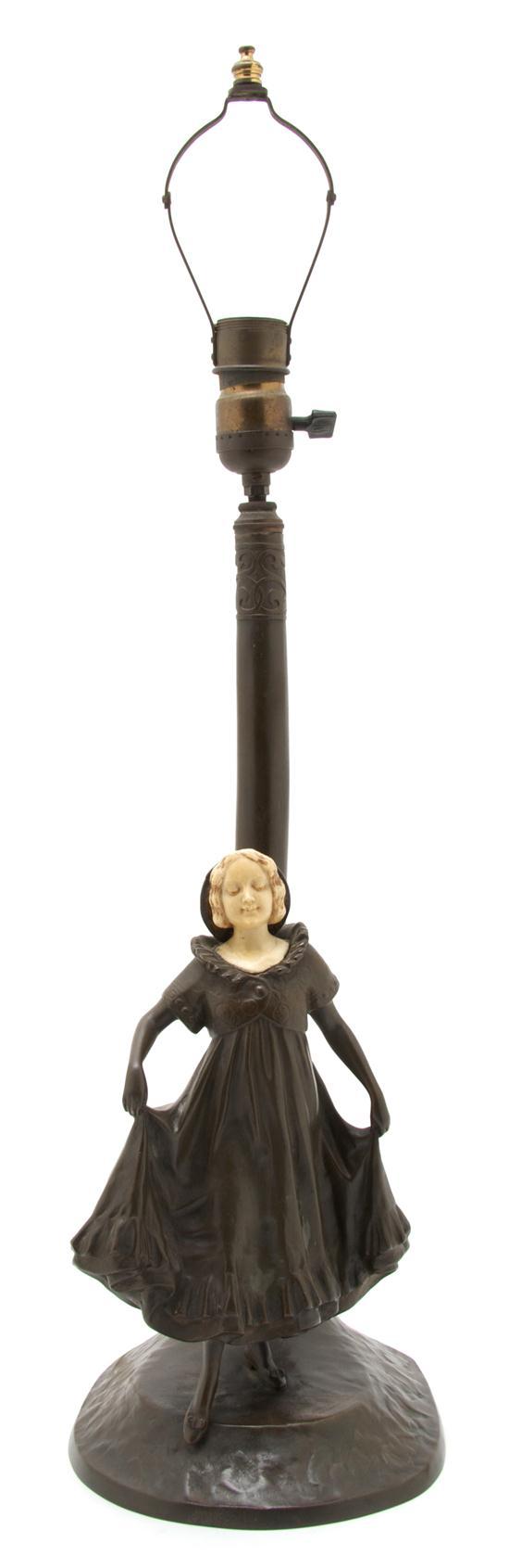 Appraisal: An Austrian Bronze Figural Lamp depicting a girl holding dress