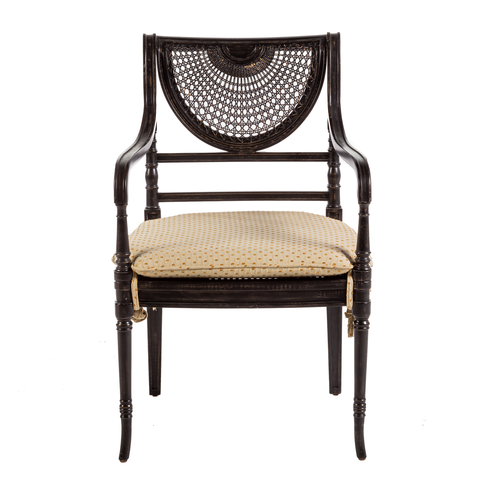 Appraisal: REGENCY STYLE EBONIZED ARM CHAIR With cane back and seat