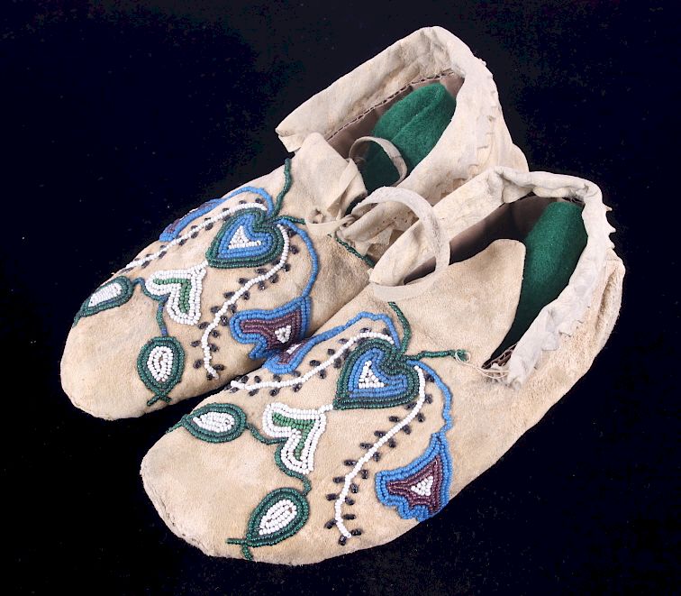 Appraisal: Santee Sioux Beaded High-Top Moccasins c - The lot features