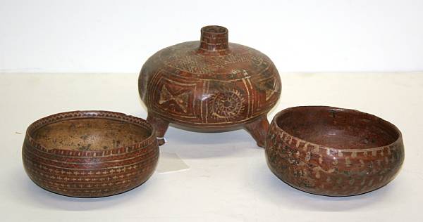 Appraisal: Three Nayarit polychrome vessels circa B C - A D