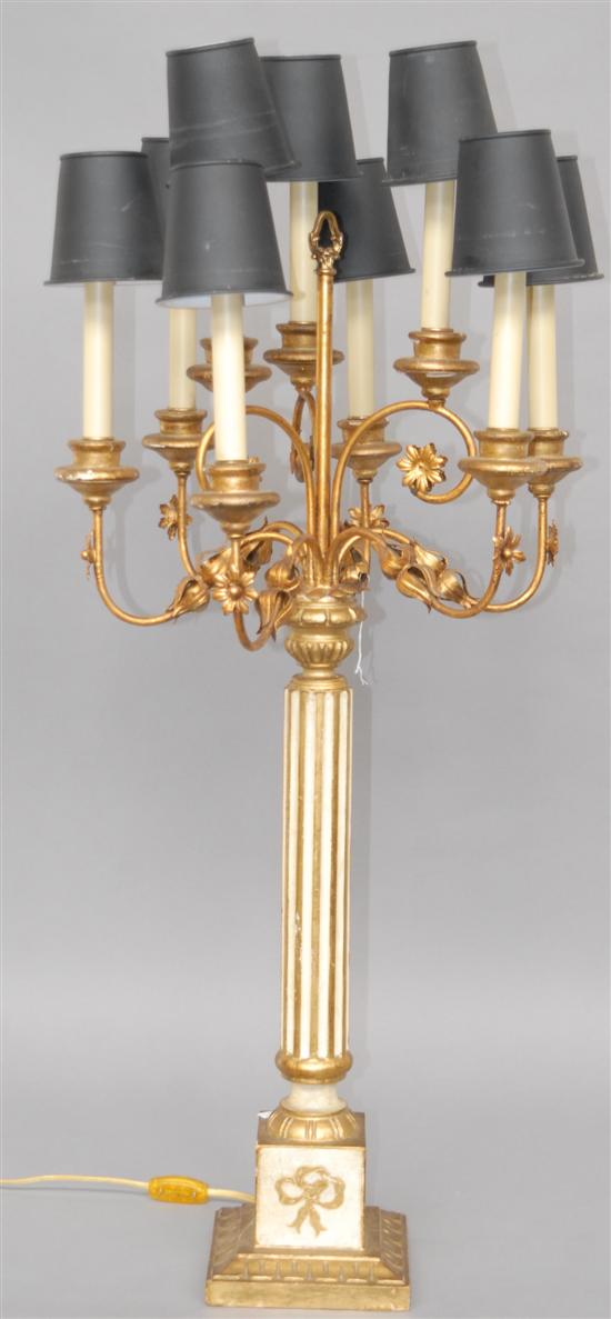 Appraisal: CANDELEABRUM LAMP A italian florentine nine light candelabrum lamp H