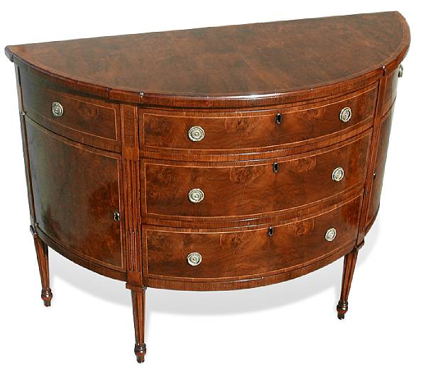 Appraisal: A George III style inlaid burl walnut commode height in