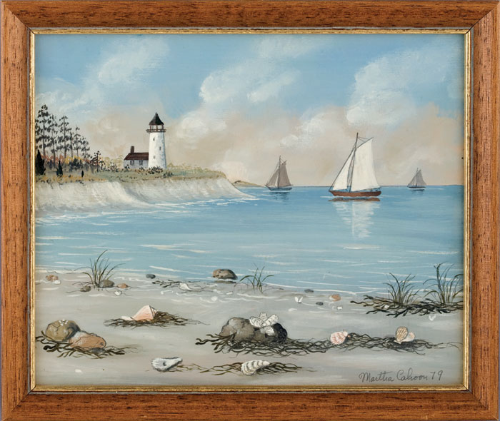 Appraisal: MARTHA CAHOON AMERICAN - LIGHTHOUSE ON AN INLET WITH SAILBOATS